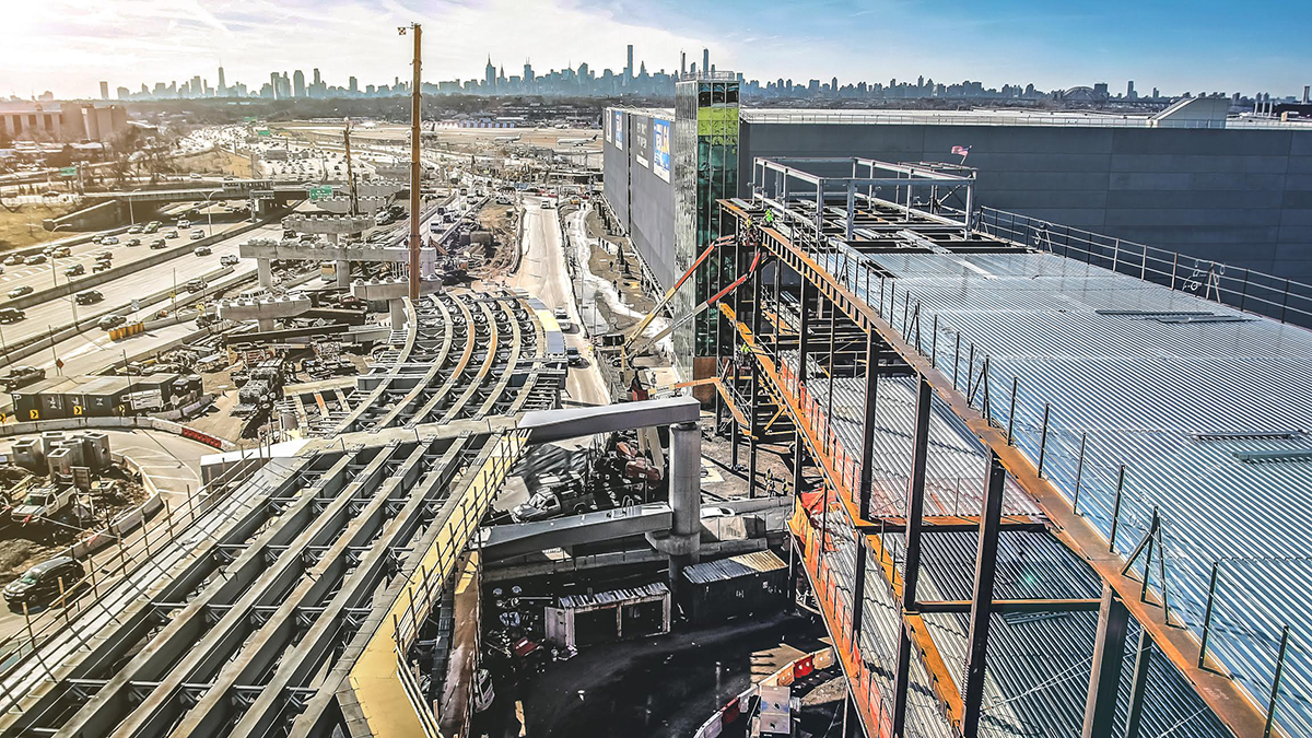 A top-down view of a construction scene