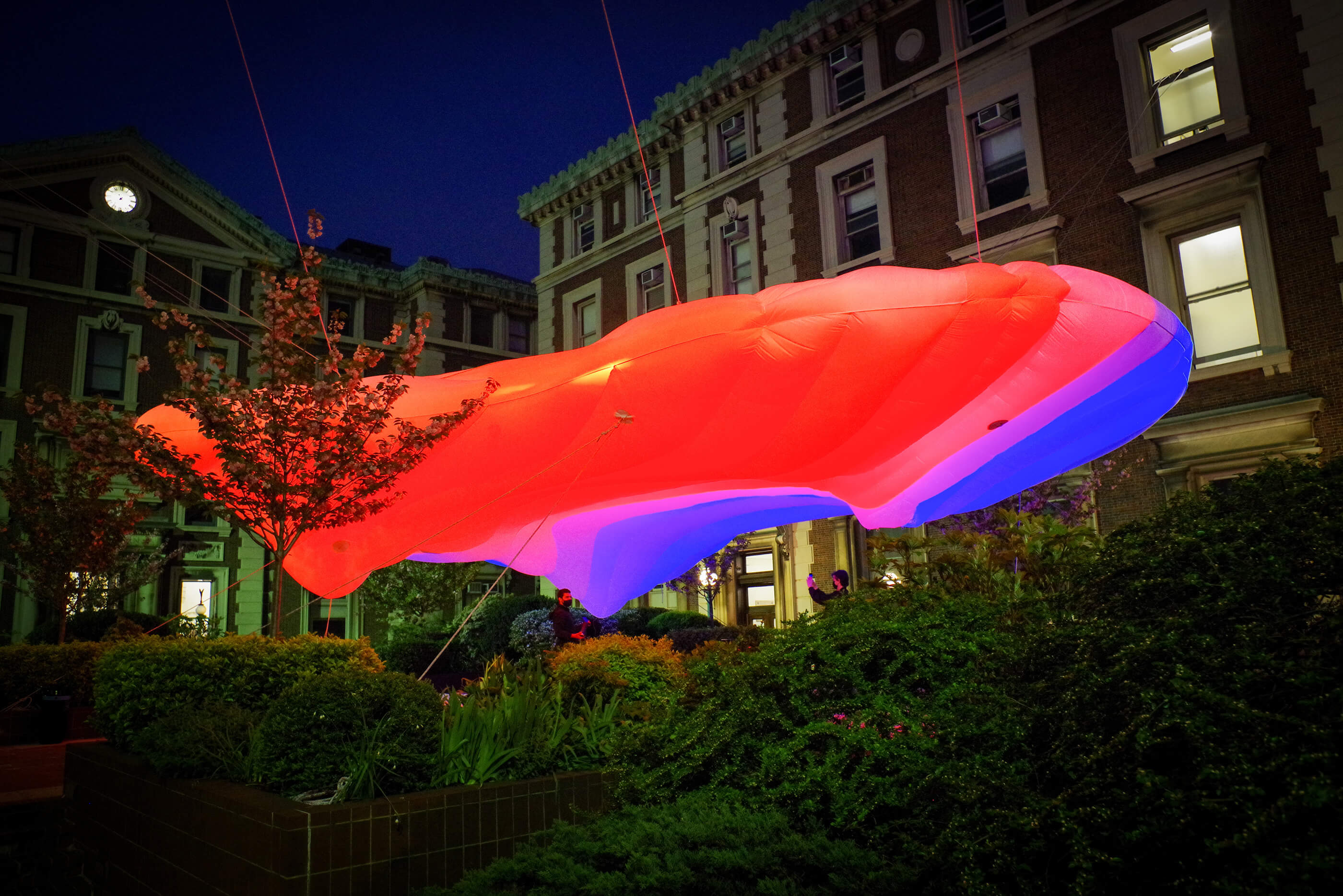 an inflatable canopy with red lights inside