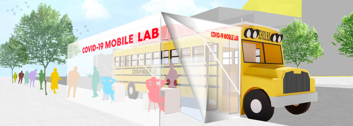 a school bus converted into a mobile testing lab